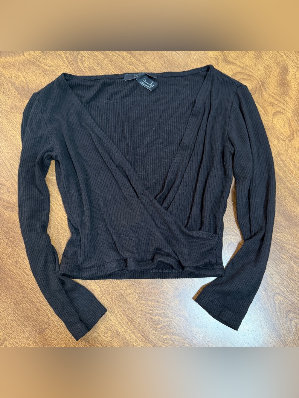 Forever 21 Black Ribbed Wrap Long Sleeve Top